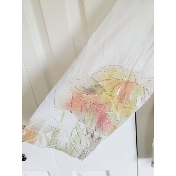 By Chico's 3 T-Shirt 3/4 Sleeve Neutral Fall Colors Beaded Cotton Blend Stretch - Picture 6 of 8